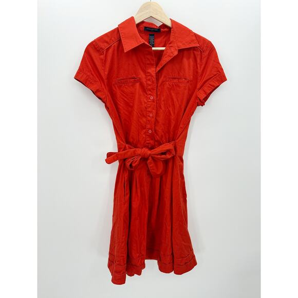 Banana‎ Republic Factory Red Button Down Cotton Fit Flare Dress Feminine Size 4 - Picture 1 of 6